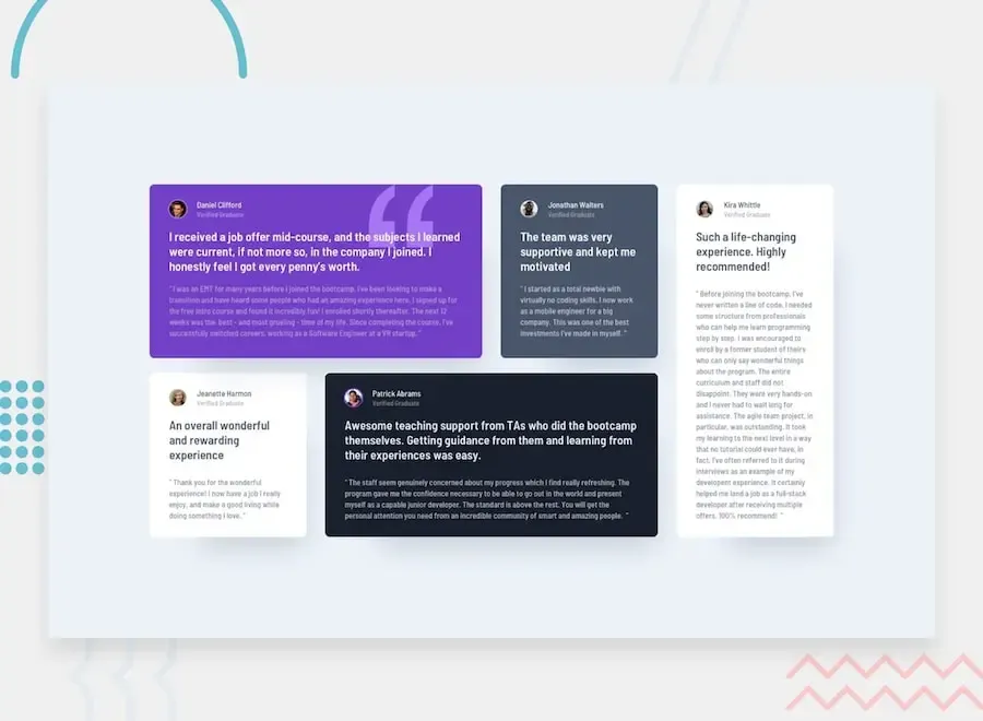 Testimonials grid section on light background